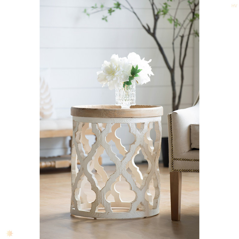 Grande table d'appoint 23 po blanche vieillie