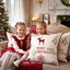 Housse de coussin Merry Christmas Renne rouge, lin blanc cassé 20 po