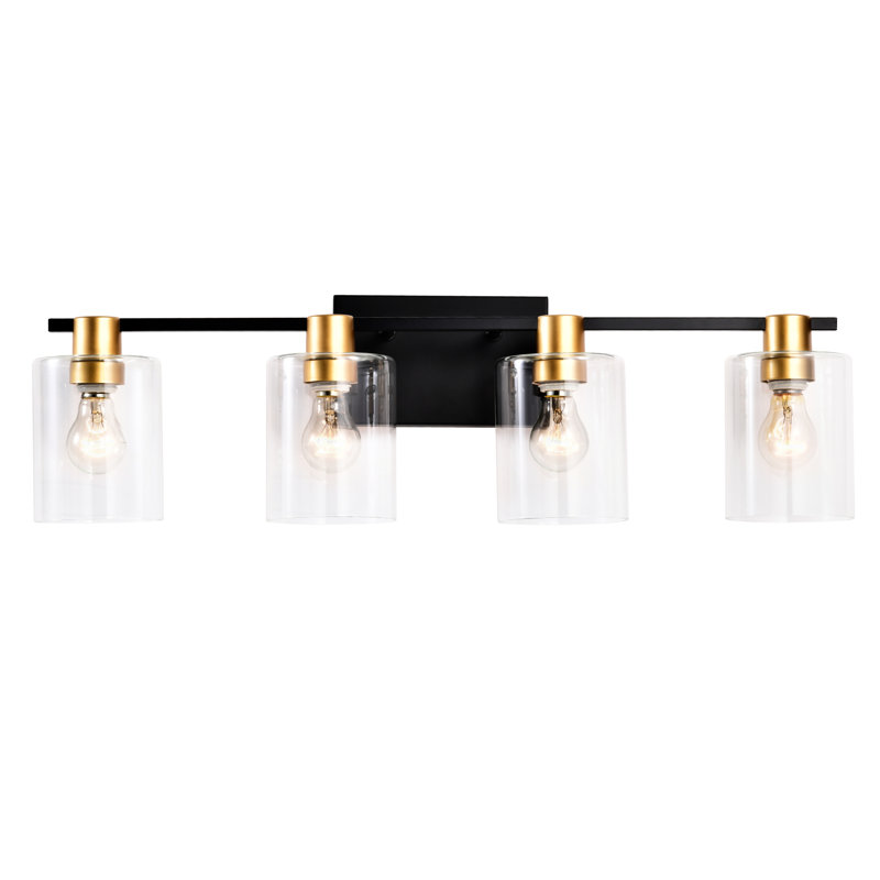 Vintage - 4 lumières de salle de bain avec abat-jour en verre, élégance moderne pour miroir, cuisine, salle à manger, chambre à coucher, couloir - doré + noir mat captivant