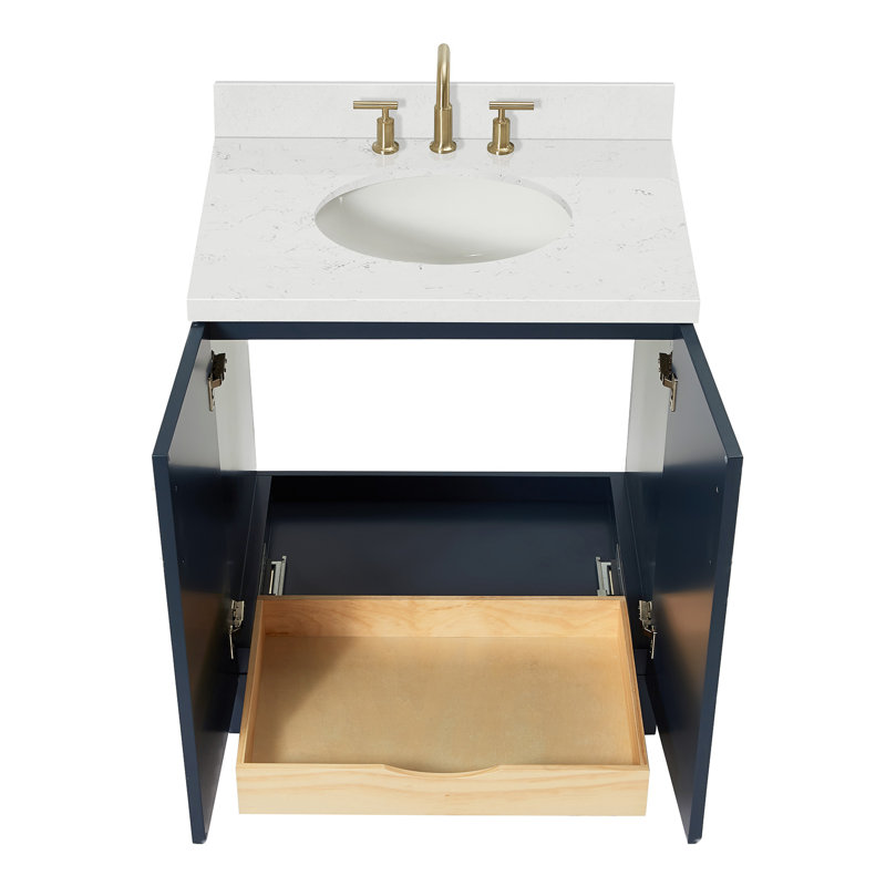 31 IN.  Single Bathroom Vanity, Carrara Quartz, Oval, Midnight Blue