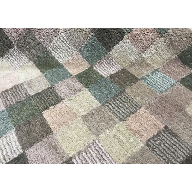 Hand-Knotted High-Quality Green, Pink, and Cream Area Rug