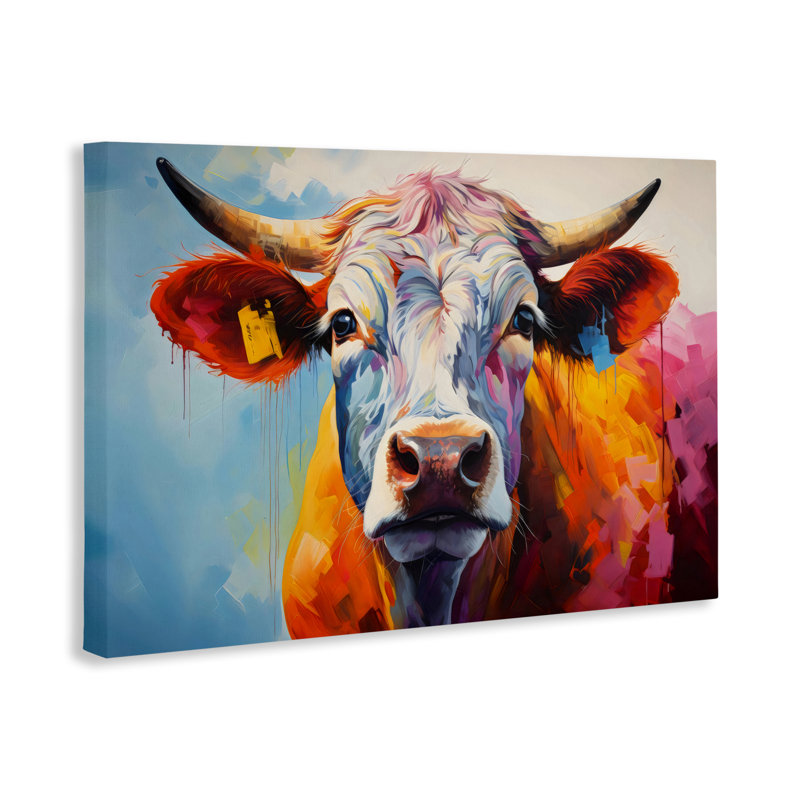 Portrait coloré de bovins sur toile, design par LSR Creative Studio, H 16 po x l 24 po