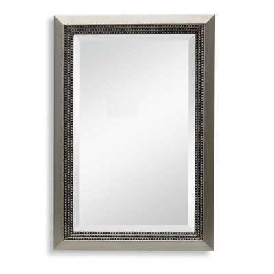  Decorative Rectangular Wall Mirror with Warm Silver Beaded Frame Accent Mirror for Bathroom Vanity Entryway - 36"H