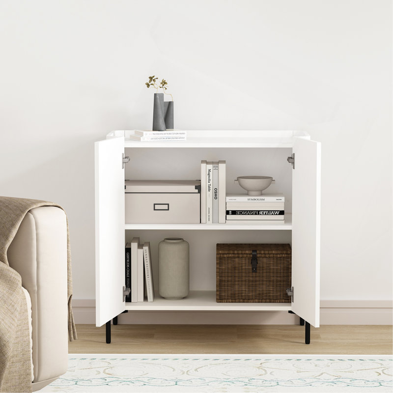 Abbey 32" Modern Accent Cabinet with Adjustable Shelves and Metal Legs in White, White