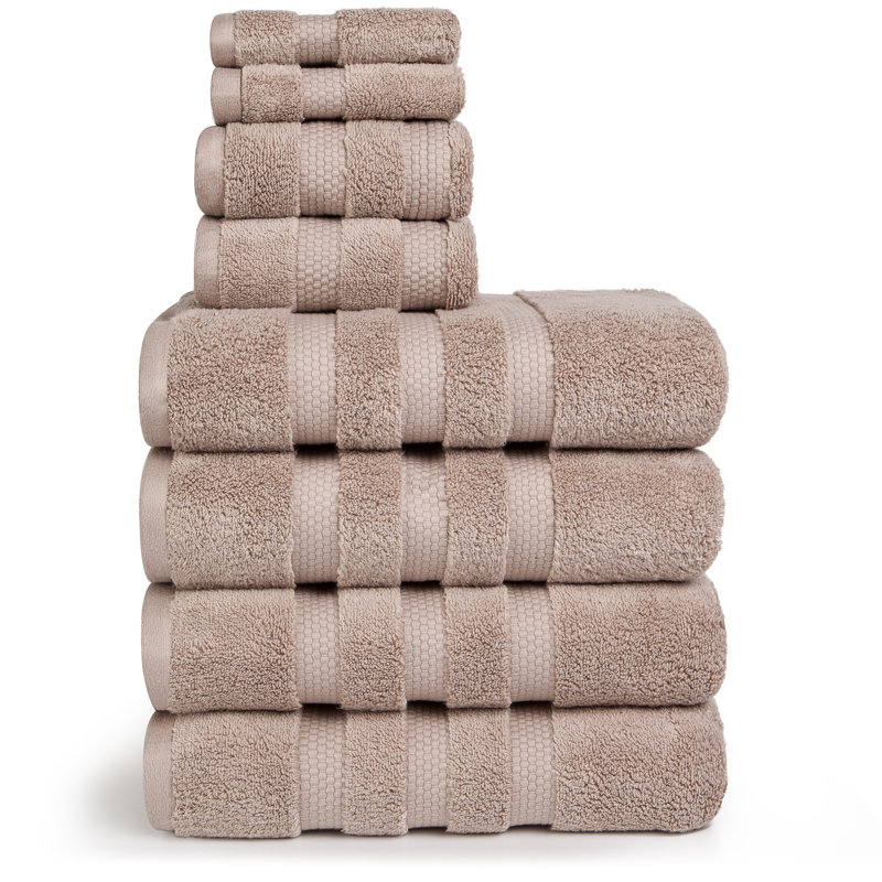 Espinoza Zero Twist 8 Piece 100% Cotton Towel Set, Linen Taupe
