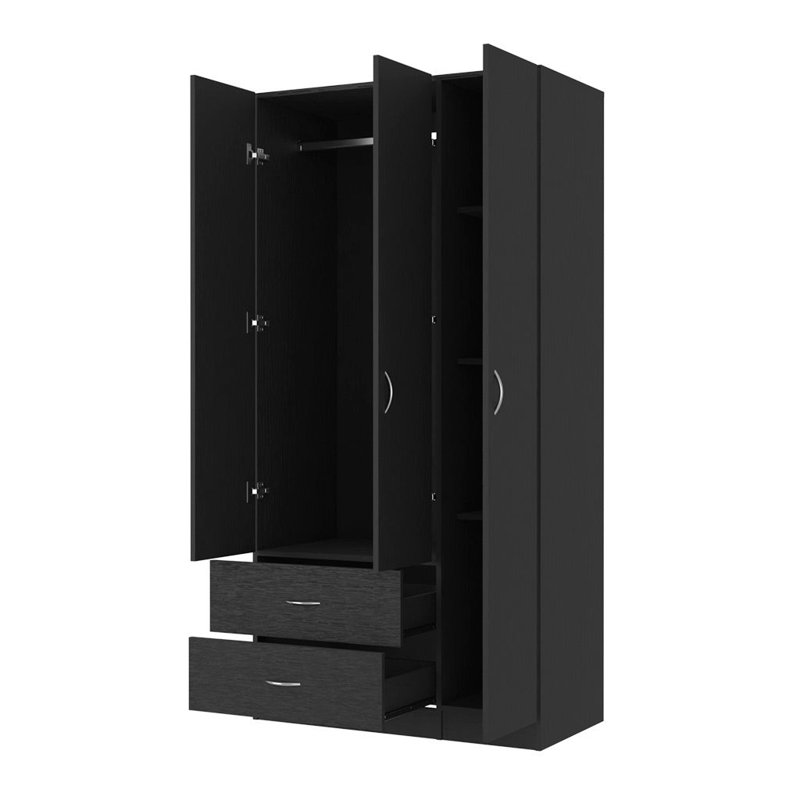 Commode combinée 71 po à trois portes et deux tiroirs en bois noir