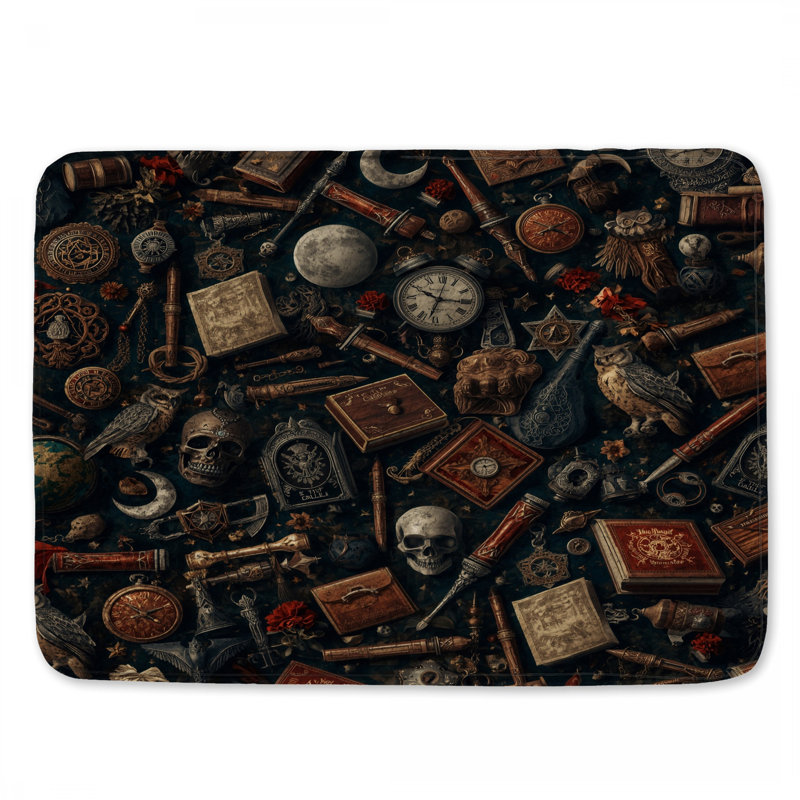 Vintage Objects Collage Bath Mat, 34in W x 21in L