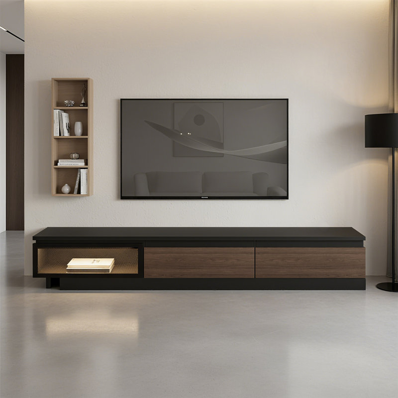 Modern Extendable Tv Stand For Tvs Up To 85'' With Storage Drawers And Glass Door Cabinet Led Lights