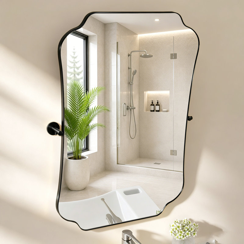Miroir de meuble-lavabo pivotant inclinable 24 po x 36 po avec cadre en acier inoxydable ADA, 24 po x 36 po, Matte Black
