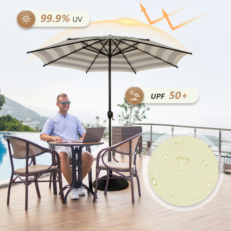 abba patio sunbrella patio umbrella 9 feet 9FT Lyon Outdoor Outdoor Table Umbrella with Push Button Tilt and Crank Market Umbrella 8 Sturdy Ribs UV Protection Waterproof for Garden Deck Backyard Pool Grey or rectangle table with 4 to 6 chairs Abba Patio 9ft Outdoor Market