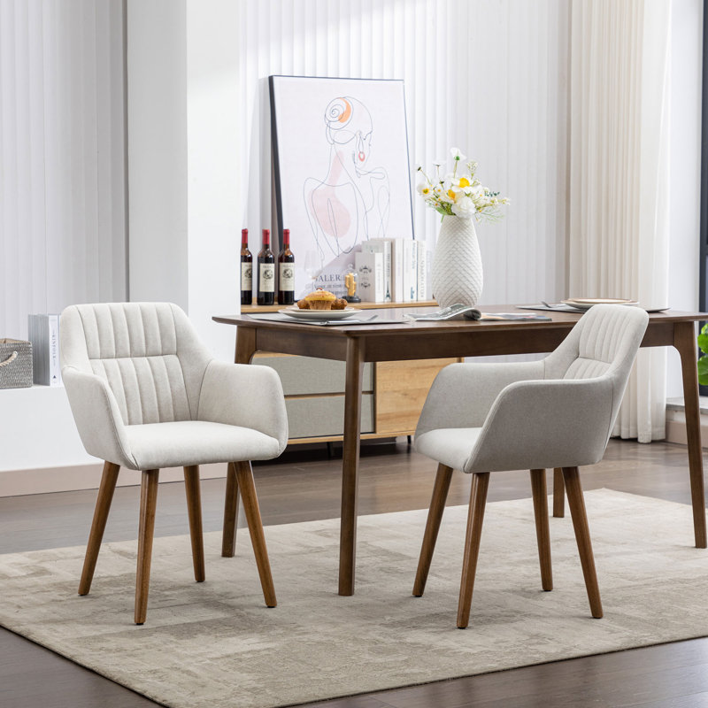 Polyester Blend Solid Back Upholstered Arm Chair, Beige Fabric