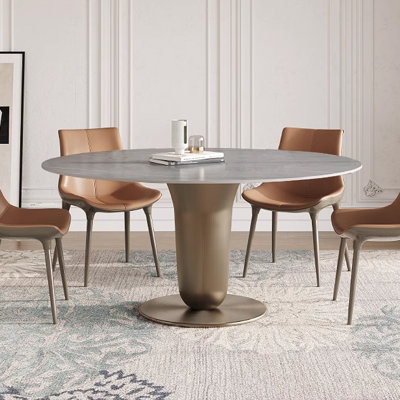 Light Luxury Rock Plate Modern Round Dining Table Round Metal Base Dining Table