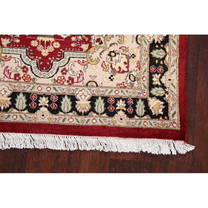 Tapis rouge en laine noué à la main de conception unique 3 pi x 5 pi 2 po New Age