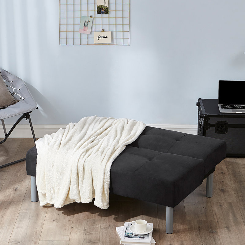 College 47'' Upholstered Convertible Sofa, Black Microfiber/Microsuede