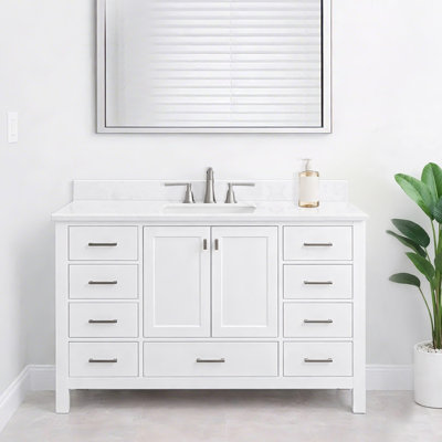 48" White Engineered Stone Bathroom Vanity Backsplash