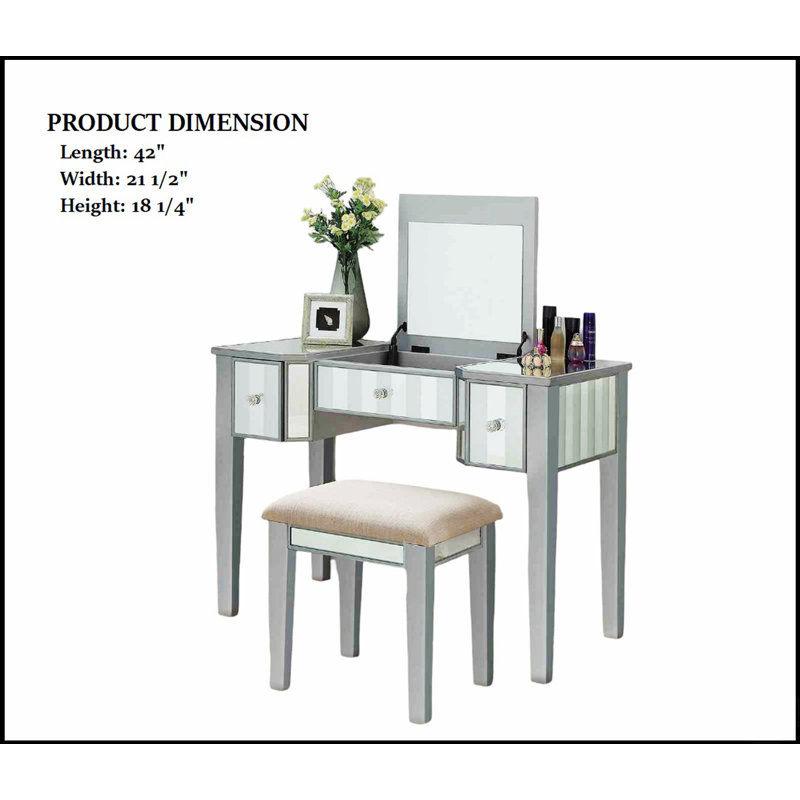 Ensemble de coiffeuse de style transitionnel avec tiroirs de rangement, miroir central et tabouret rembourré pour des meubles de chambre à coucher élégants