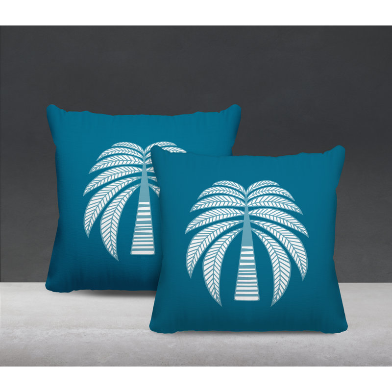 Floral Outdoor Reversible Throw Pillow, 17W" x 17H", Turquoise