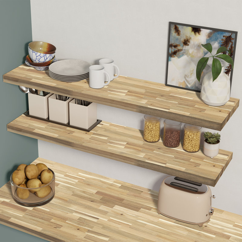 Tablette de comptoir en bois massif, H 24 po x l 12 po x P 1,5 po, Acacia - Naturel - Non fini