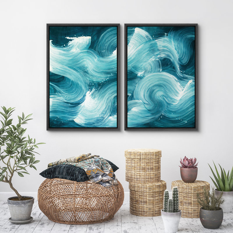 «Abstract Blue Ocean Wave Motion Art», reproduction d'art sur toile encadrée, 2 pièces, H 36 po x l 24 po x P 1,5 po, Noir