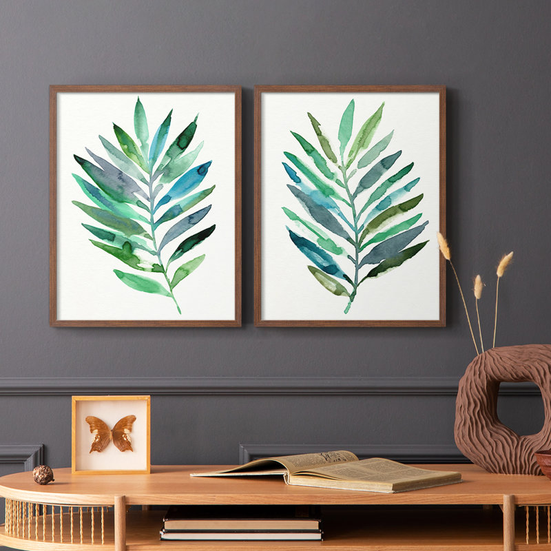 Palm Frond Flow III - reproduction encadrée de qualité supérieure - prête à être accrochée - aucun clou requis - aucun clou requis