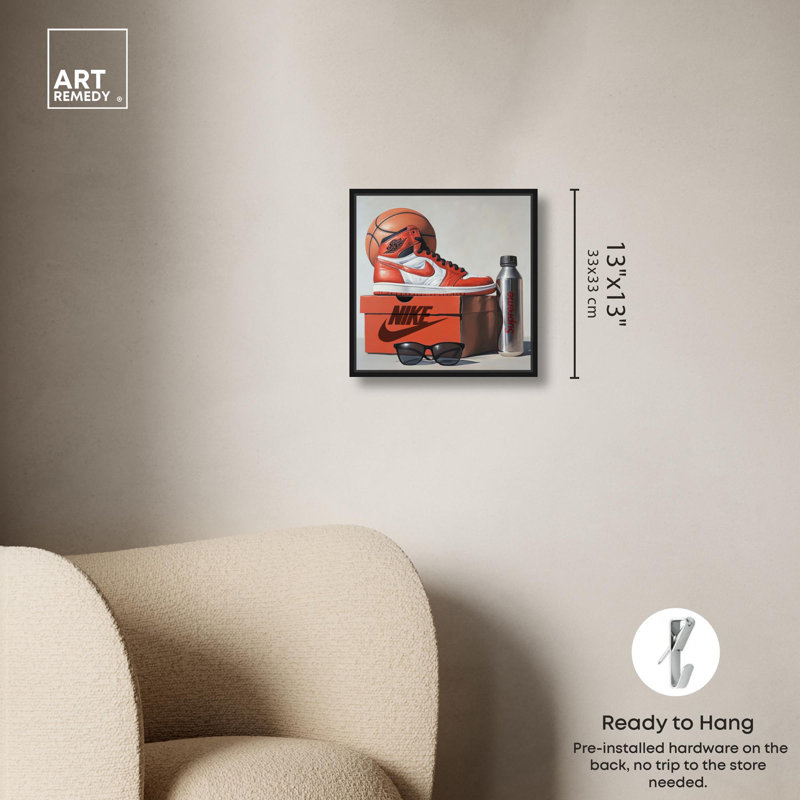 Art mural Basketball, H 13 po x l 13 po, Cadre flottant noir