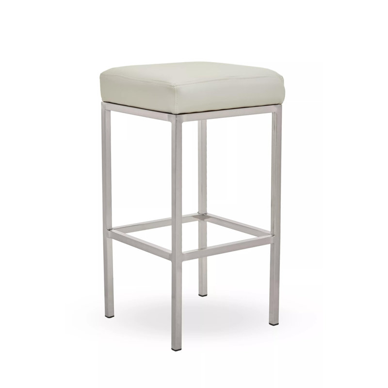 Avitable Upholstered Counter Stool with Metal Frame, Silver, White