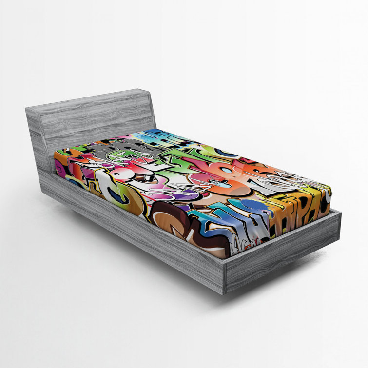 Urban Graffiti Blockbuster Slogans Microfibre Jersey Knit Fitted Sheet