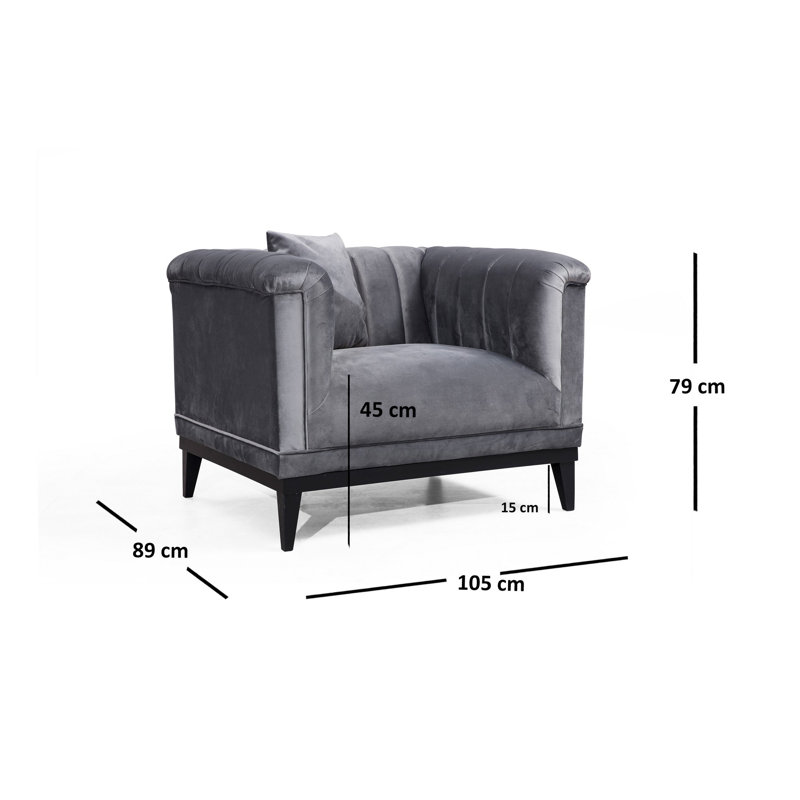 Fauteuil à oreilles Modern, tissu gris foncé, 41,3 x 31,1 x 35,0 pouces | Structure en bois de hêtre, 100% polyester, 2 coussins inclus | Système de canapé-lit avec dossier pivotant, mousse confortable et siège à ressorts ensachés, parfait pour la