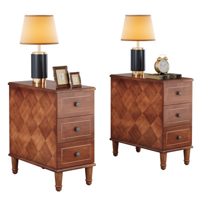 Soichi solid wood 3 - drawer end table set