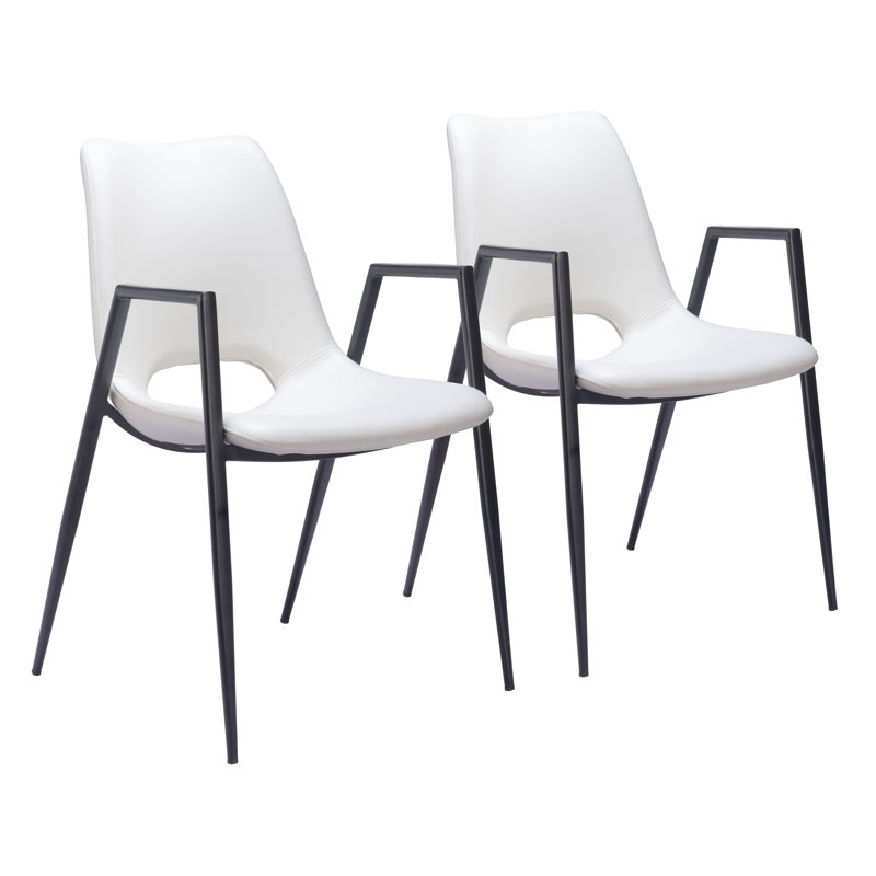 White Faux Leather Upholstered Arm Chair with Black Metal Legs