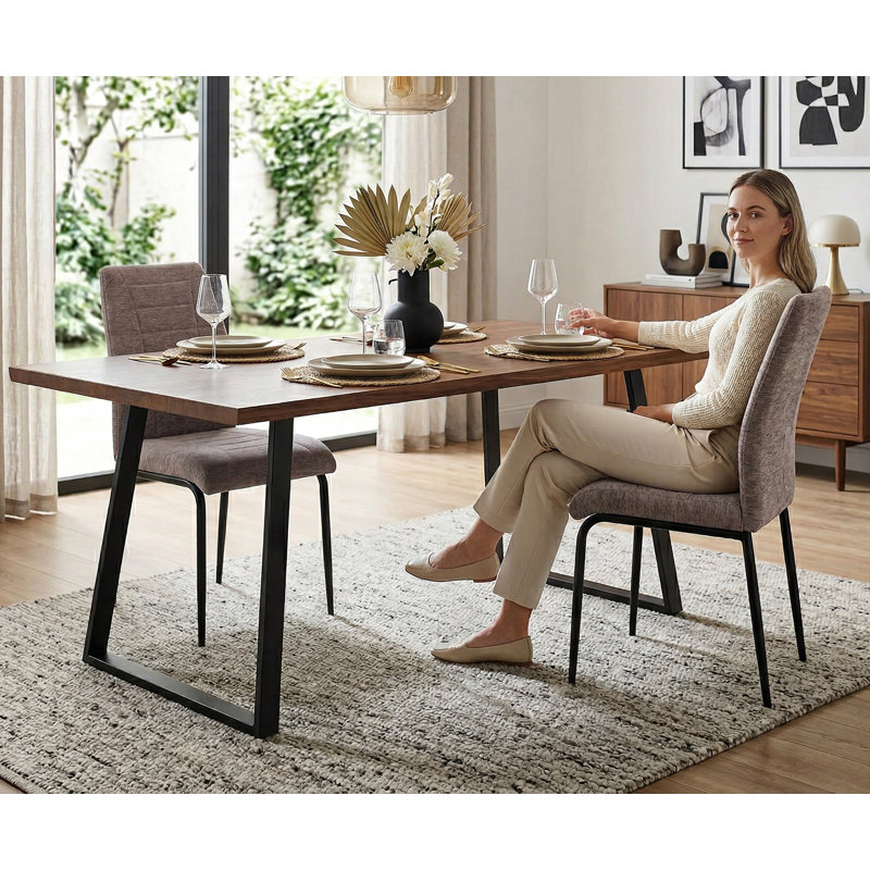 50cm H Polyester Blend Upholstered Metal Side Chair, Brown