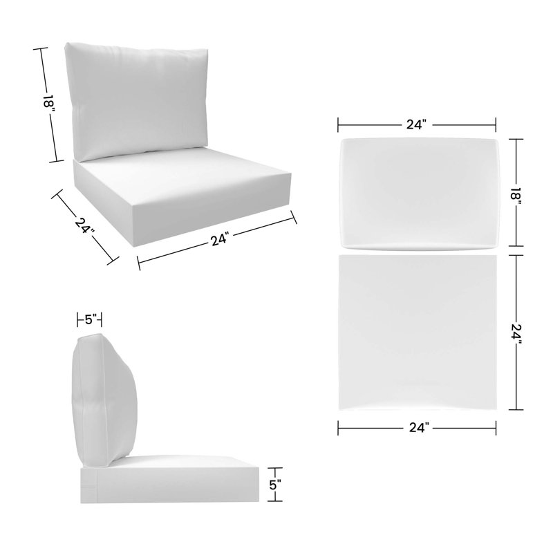 Sunbrella Outdoor Cushion, Seat/Back Replacement Cushion for Outdoor Furniture Arm Chair, Cast Mist, 61cm W x 61cm D