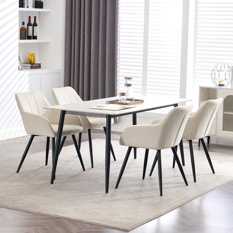 Palumbo Upholstered Dining Chair, White, Black, 1