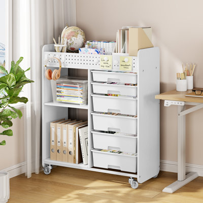 Rolling Storage Cart with Pegboard Top and 6 Drawers, Mobile Utility Cart with Locking Wheels, Multifunctional Craft Organizer, Storage Cabinets, Storage Drawer
