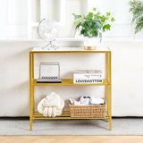 29.5" Narrow Console Table, 3-Tier Entryway Table, Thin Sofa Table With Shelves, Metal Frame, Side Table, Display Stand, For Hallway, Entrance, Living Room, Bedroom (Gold Frame White)