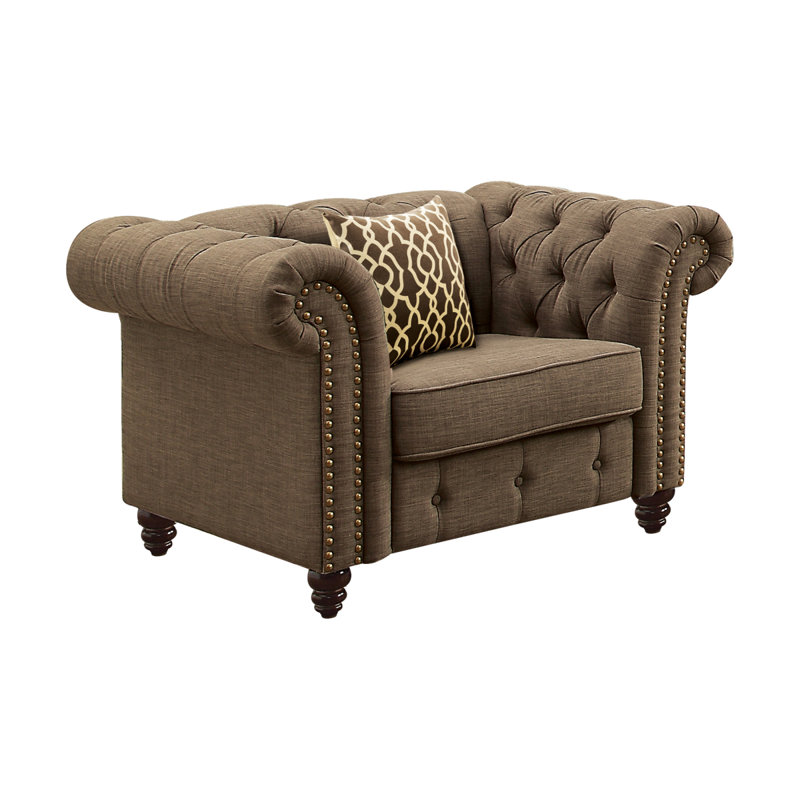 Fauteuil d'appoint brun capitonné avec coussin, Brun, Brun