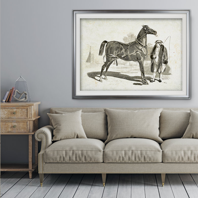 « équin sketch vii », impression, Cadre argenté, H 31 po x l 43 po x P 1,5 po, Blanc mat