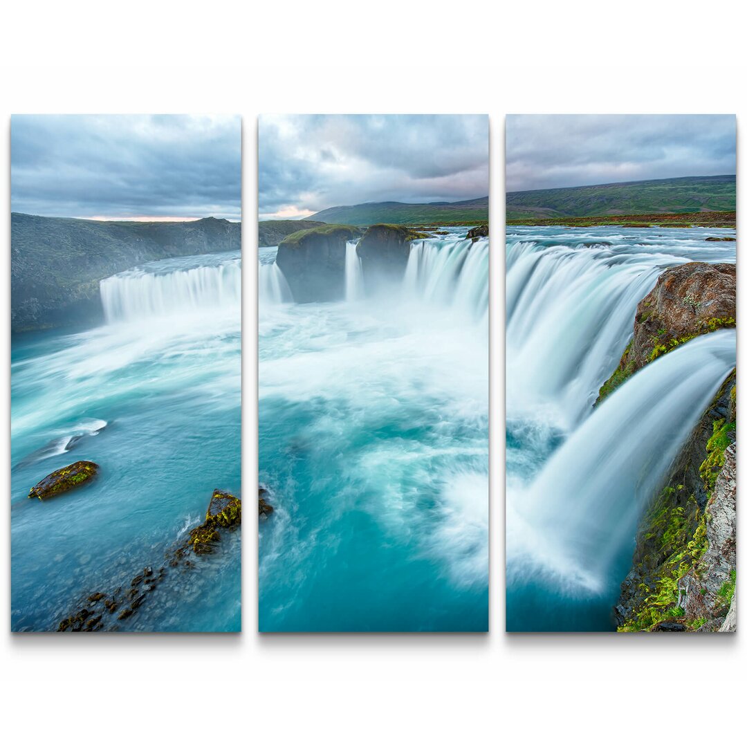 3-tlg. Leinwandbilder-Set Wasserfall Godafoss auf Island