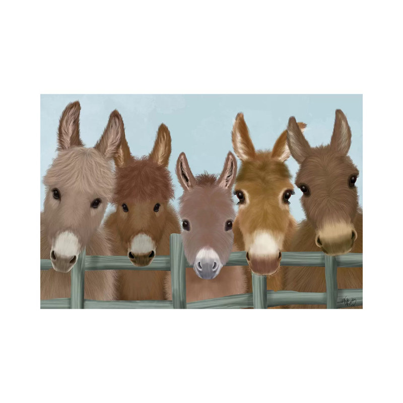Donkey Herd At Fence by Fab Funky - Wrapped Canvas Print, 66.04 cm H x 45.72 cm W x 1.91 cm D
