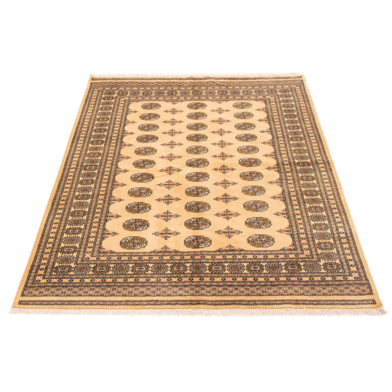 Tapis unique en laine noué à la main Bokhara ivoire 5 pi 7 po x 8 pi 0 po Peshawar
