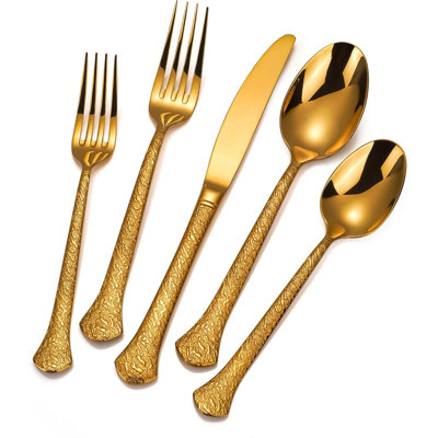 40-Piece Gold Hammered Flatware Set For 8, Premium 18/10 Stainless Steel, Dishwasher Safe, Elegant Hammered Design, Durable Everyday Use