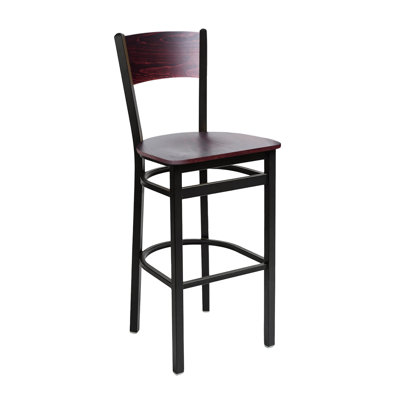 Tabouret de bar en bois massif Dale - Dossier - Siège en bois - Structure en acier - Finition noir sable