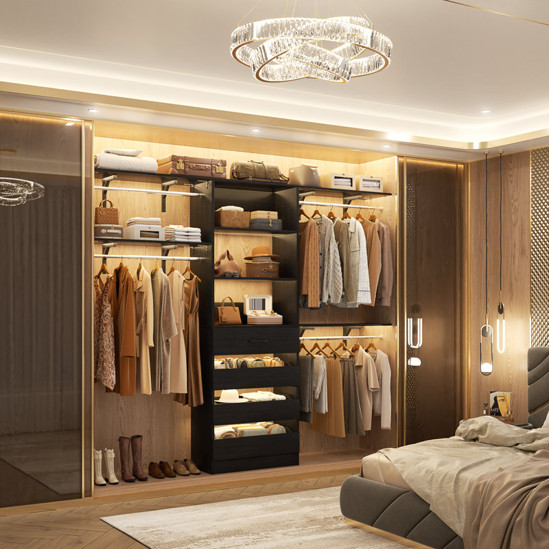 96'' Closet With 4 Drawers And Shelves,With  4 Clothes Garment Rack, Black