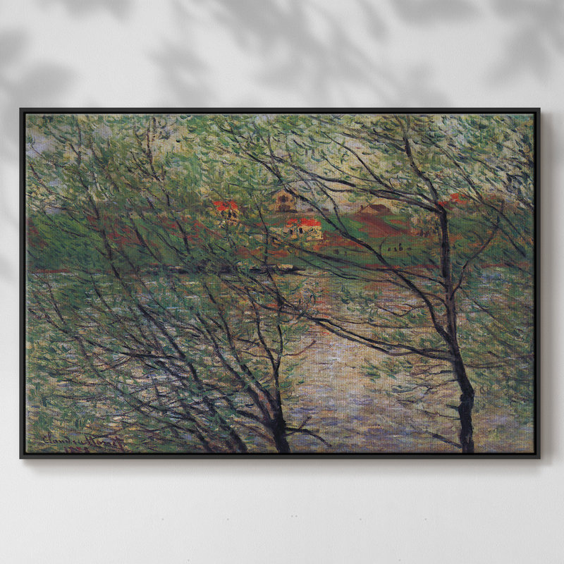 "His Bank, The Island De La Grande Jatte", reproduction d'art encadrée sur toile par Claude Monet, H 17 po x l 25 po x P 2 po