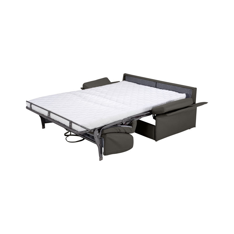Canapé-lit Cappe, Cuir fleur italien véritable gris foncé foncé