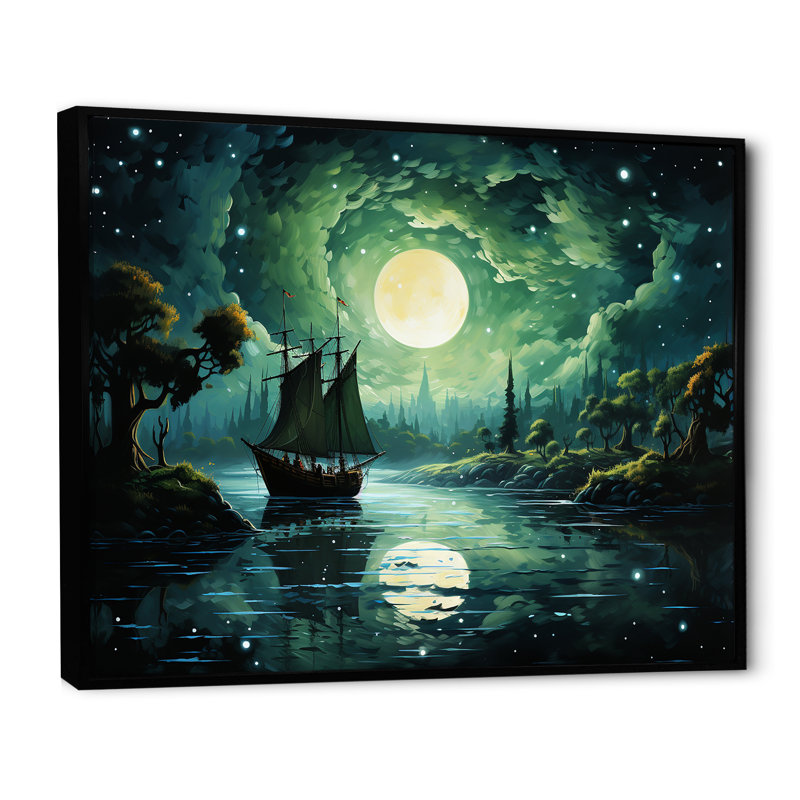 Reproduction d'art sur toile Moonlight, H 30 po x l 40 po x P 1,5 po, Cadre flottant noir
