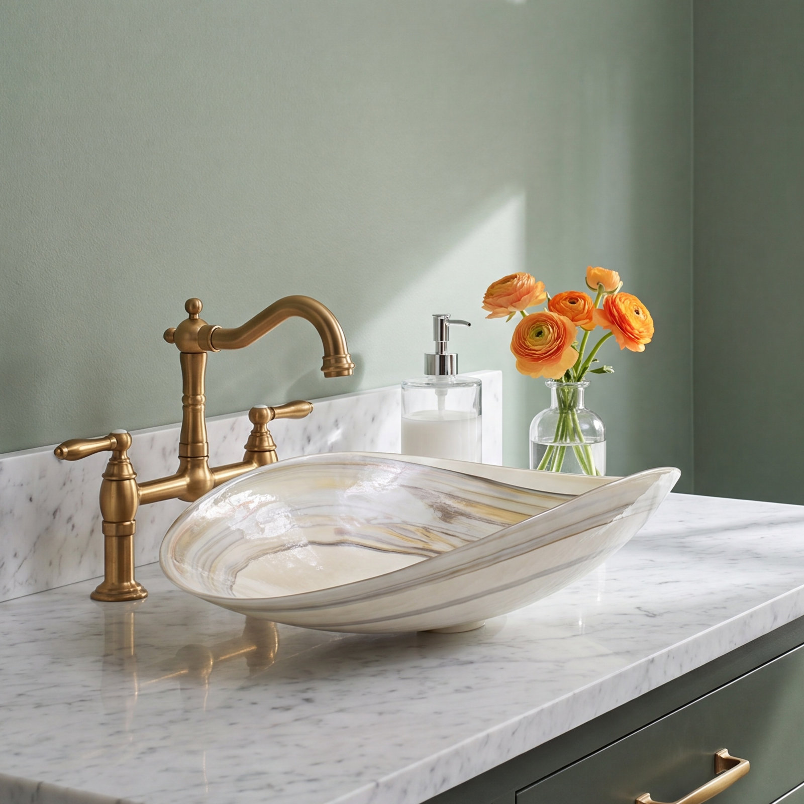 Murano Oval Glass Vessel Bathroom Sink, Abalone