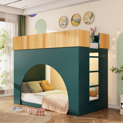 Lit superposé pour enfants avec lumières DEL, barrières de sécurité sur toute la longueur et marches d'échelle élargies, lit superposé bicolore pour chambre d'enfant