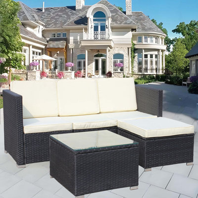 5-Piece PE Rattan Wicker Cushioned Sofa Sets