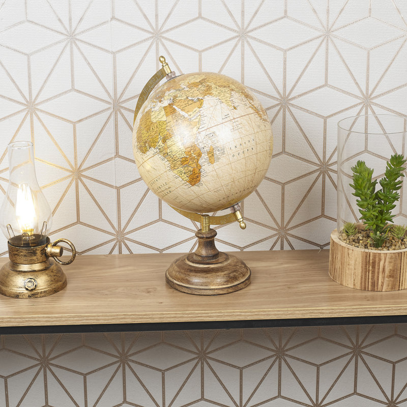 Wood Tabletop Globe, 37cm H x 20cm W x 20cm D